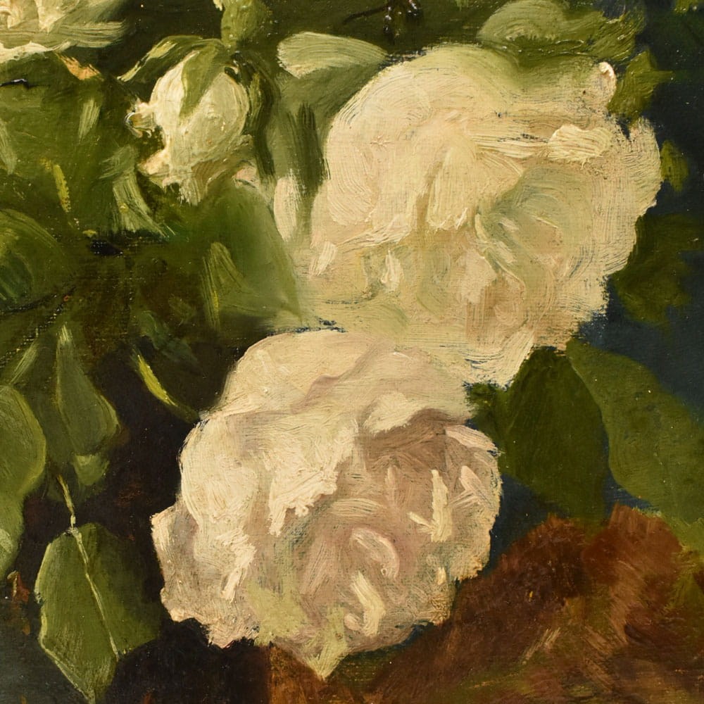QF790 6 antique floral painting flower oil still life XIX 